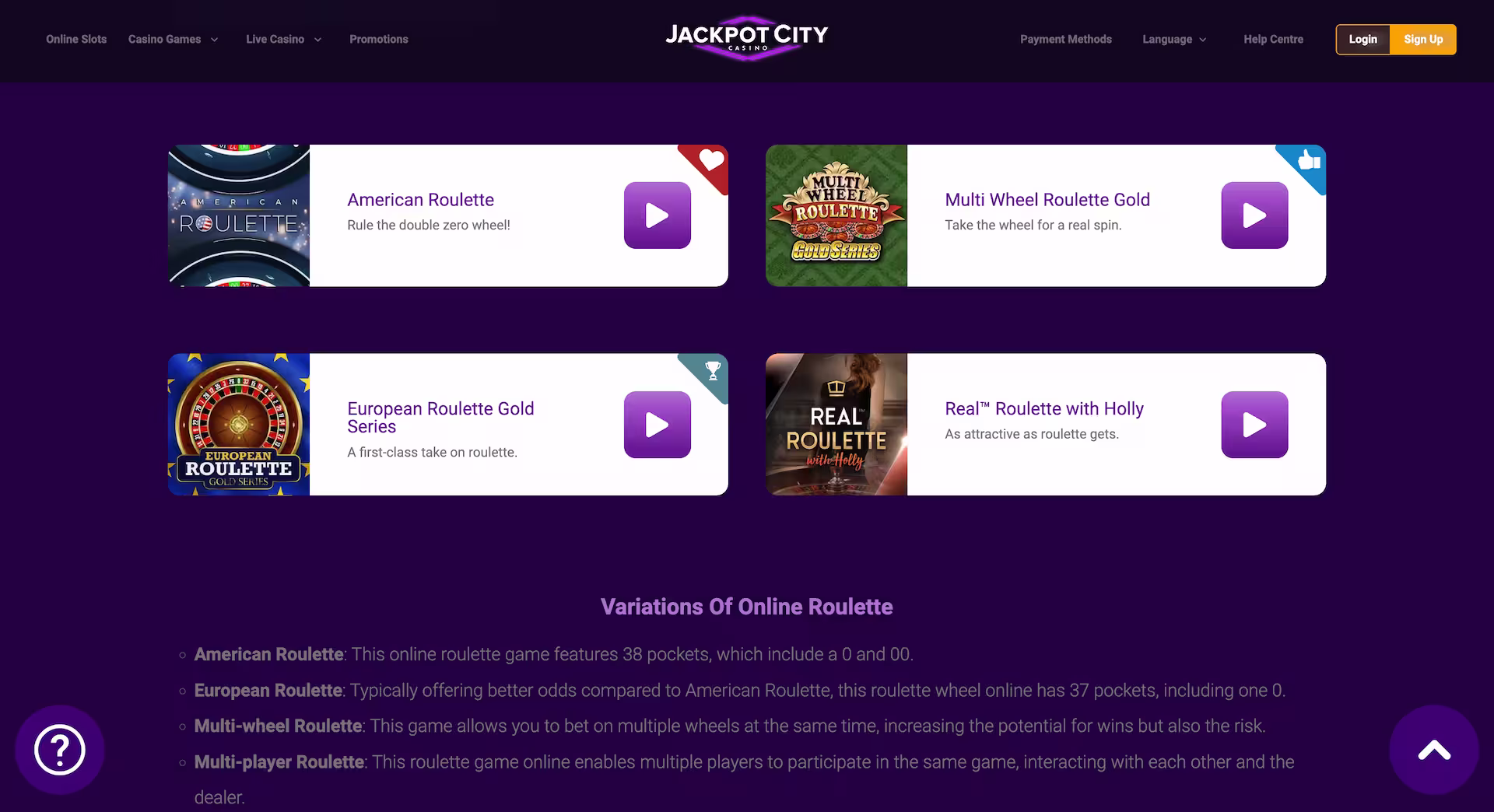 Table games at Jackpot City